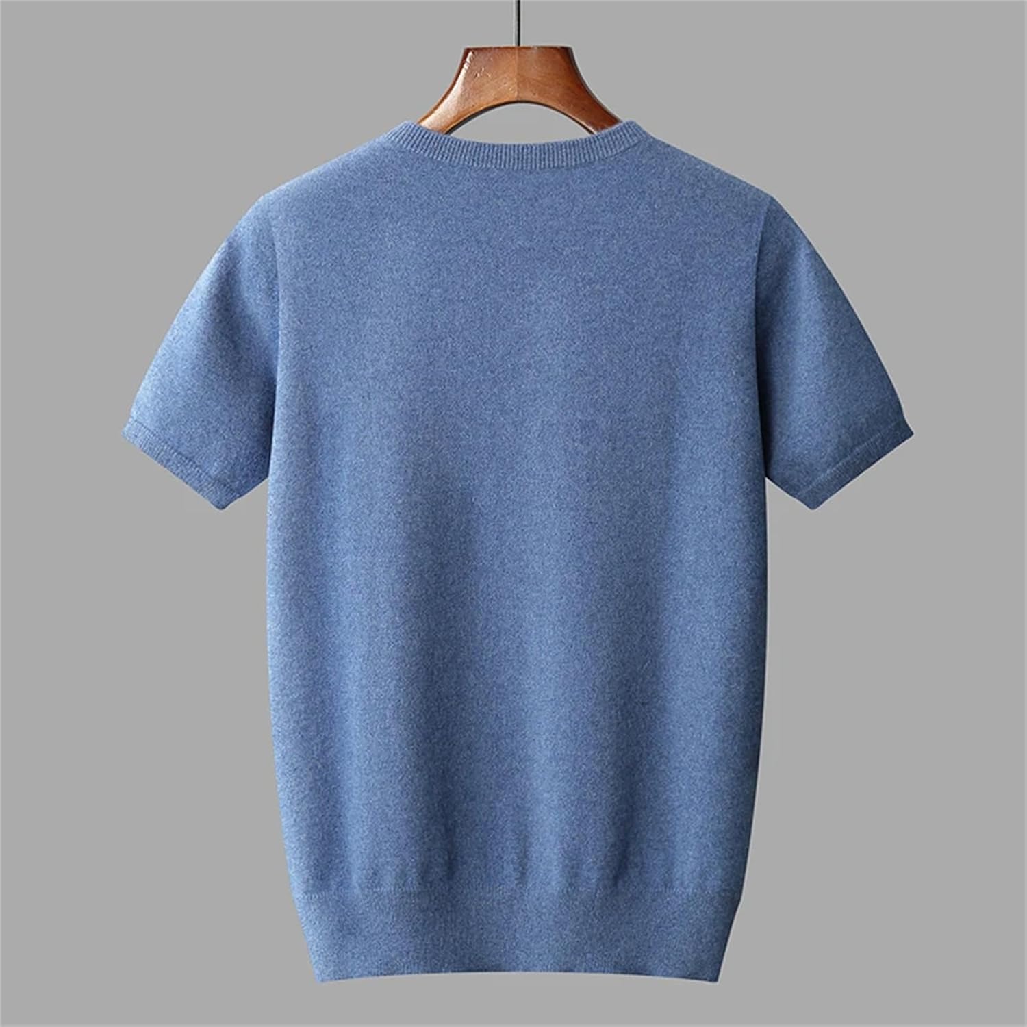 Men's Wool Knitted Top Thick Bottom Shirt O-Neck Short Sleeve Pullover