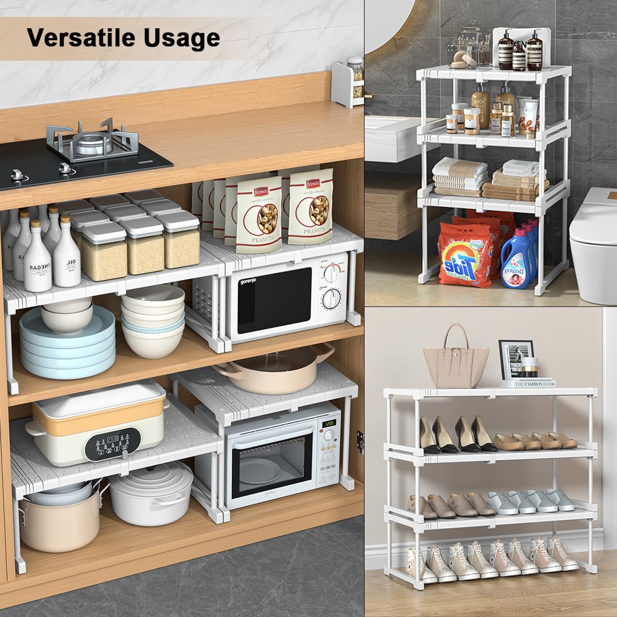 Separador de estantes ajustables y expandibles para armario, para cocina, baño y dormitorio, separador de estantes (24 cm de ancho, 27 y 38 cm de largo)