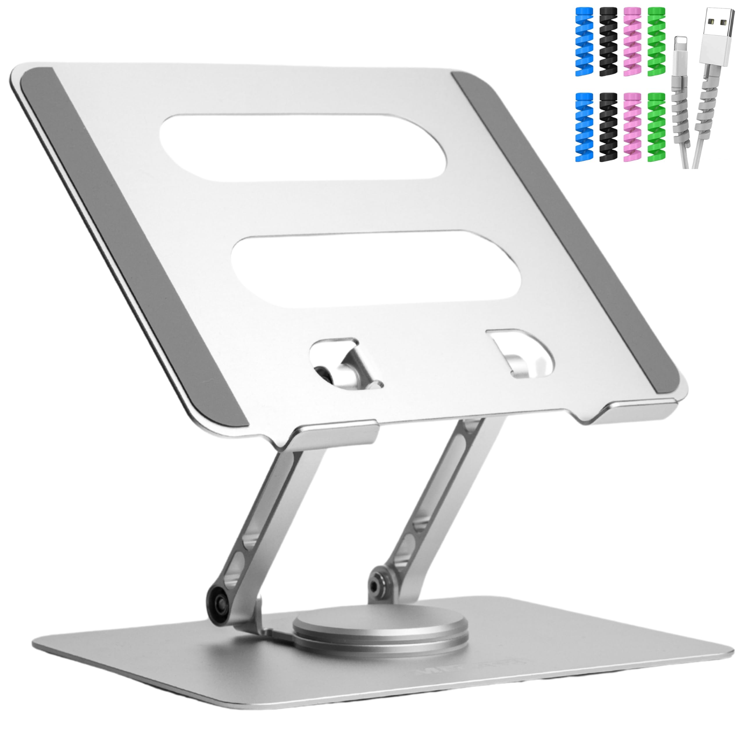 MegaStro Laptop Stand with 15kg Load Bearing - Adjustable Elevation, Ventilated Anti-Slip Design, 360-Degree Rotation - Compatible and Brands - Made with Aluminum (Metallic Silver) (B0CKNSDF2H) Amazon Price History, Amazon Price Tracker