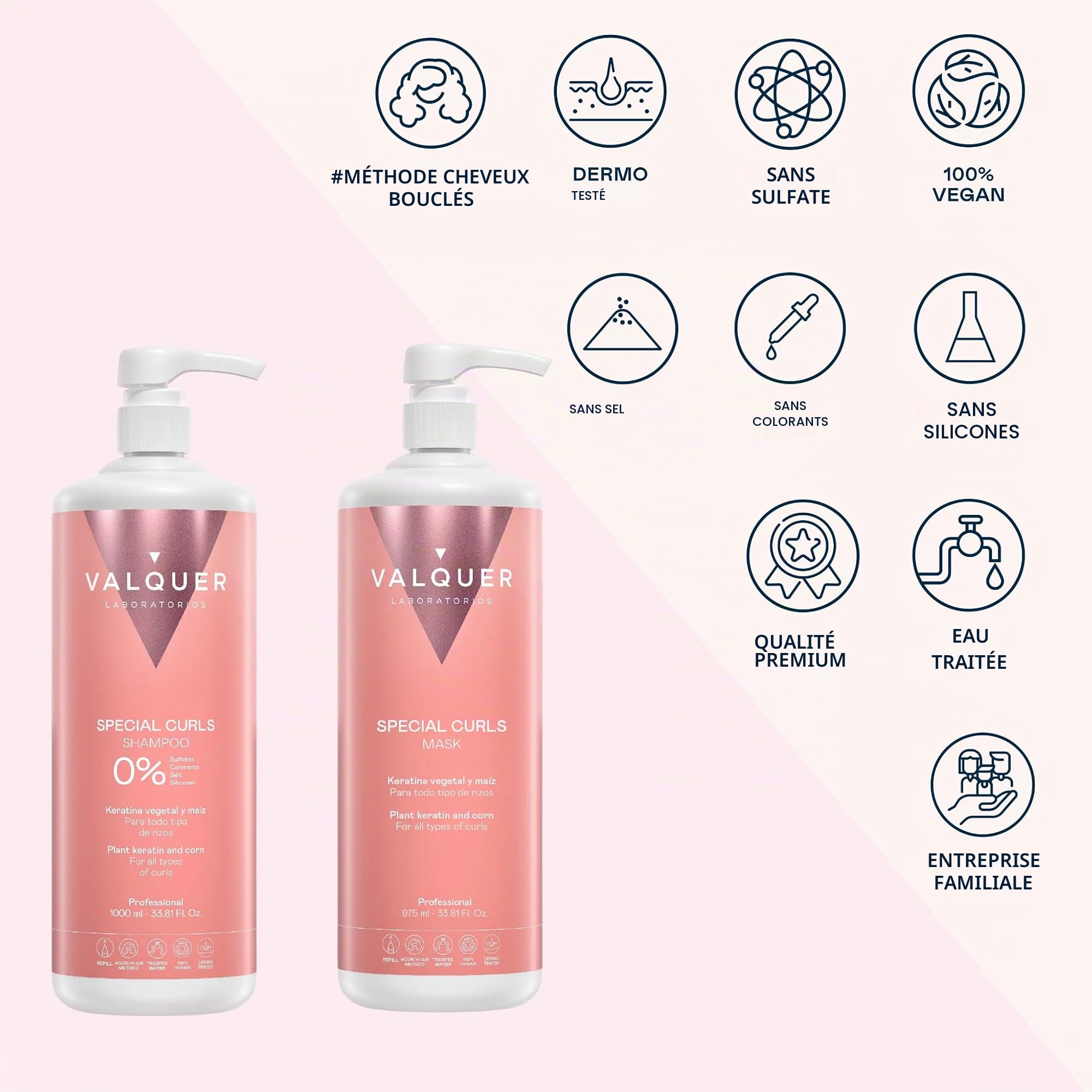 VALQUER Pack CURLY Routine Cheveux Bouclés | Shampooing 1 L & Masque 975 ml
