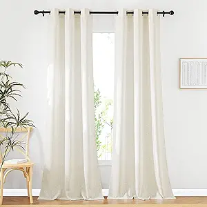 NICETOWN Linen Curtains for Bedroom 95 inch Long, Grommet Flax Linen Weave Window Curtains & Drapes Semi Sheer Privacy with Light Filtering for Living Room, W42 x L95, 2 Panels