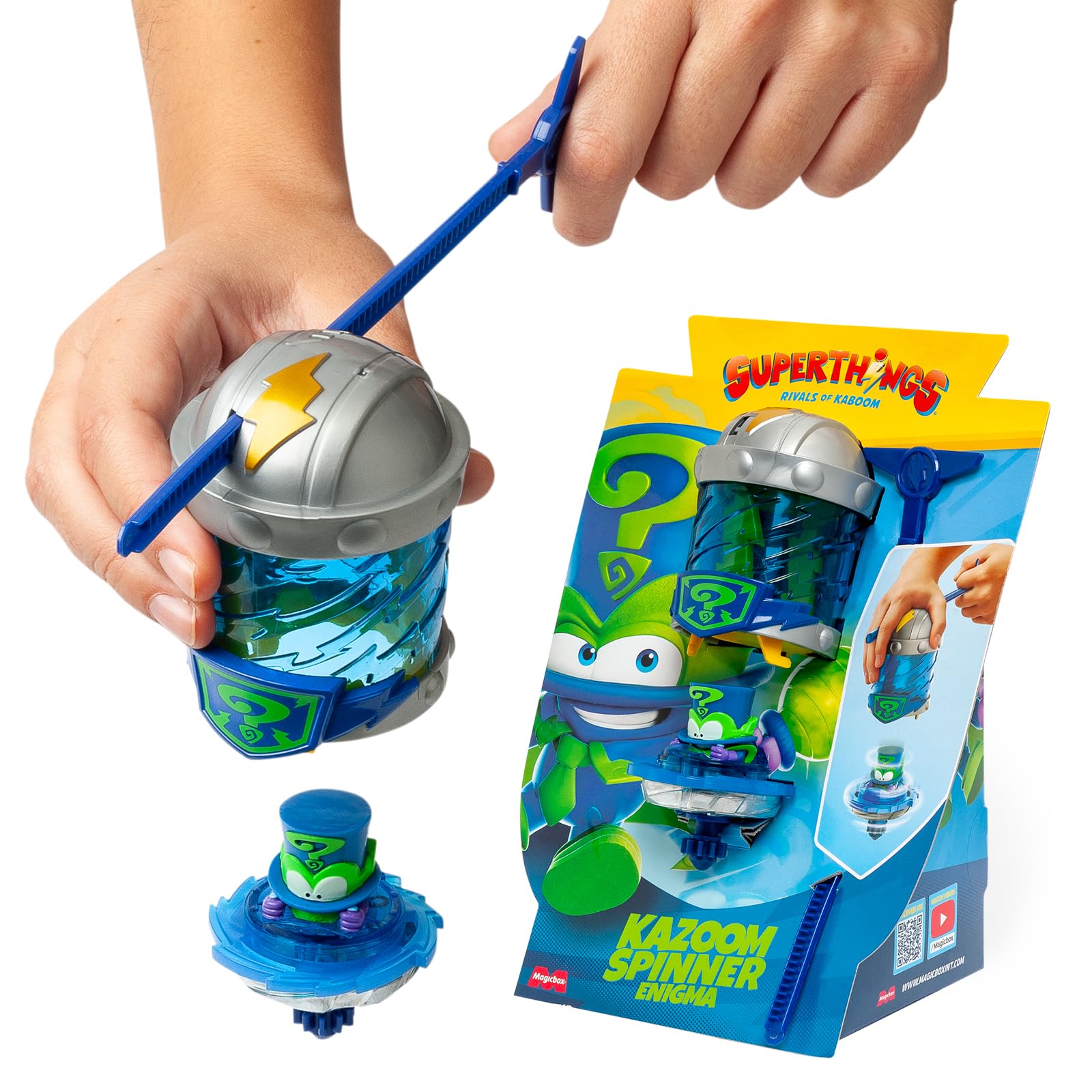 SUPERTHINGS KAZOOM Power – Kazoom Spinner – Enigma. Incluye 1 Cápsula Kazoom, 1 peonza Kazoom y 1 Tira.