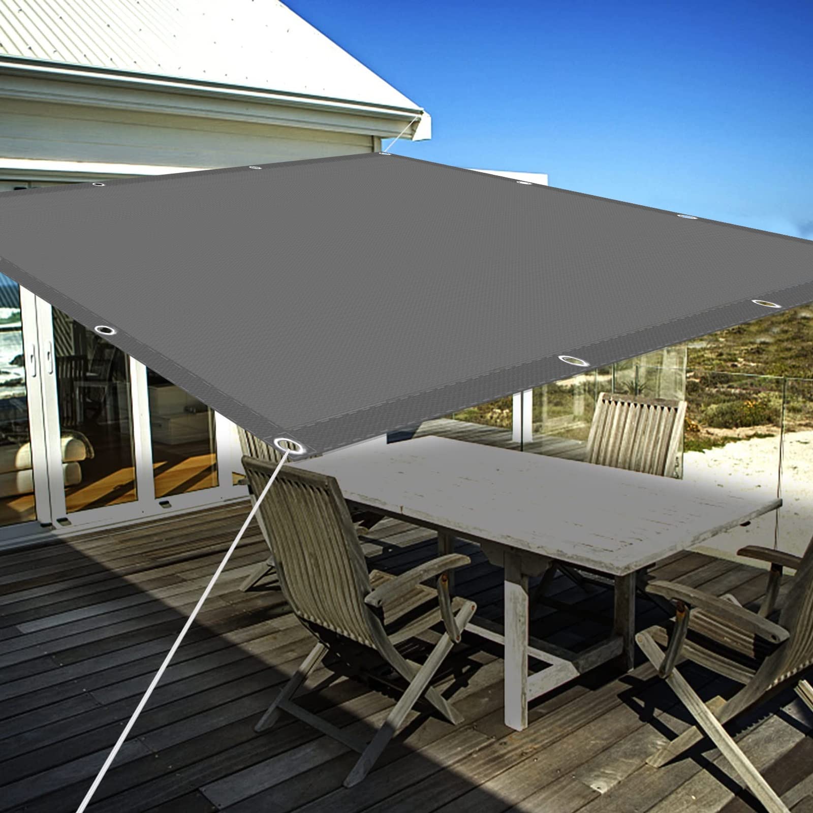 Voile d'ombrage contre la chaleur du balcon en gris foncé