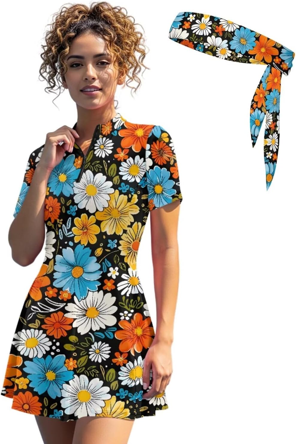 Golf Outfits for Women V Neck Tennis Dress Short Sleeve Built in Shorts Golf Athletic Dress with Pockets