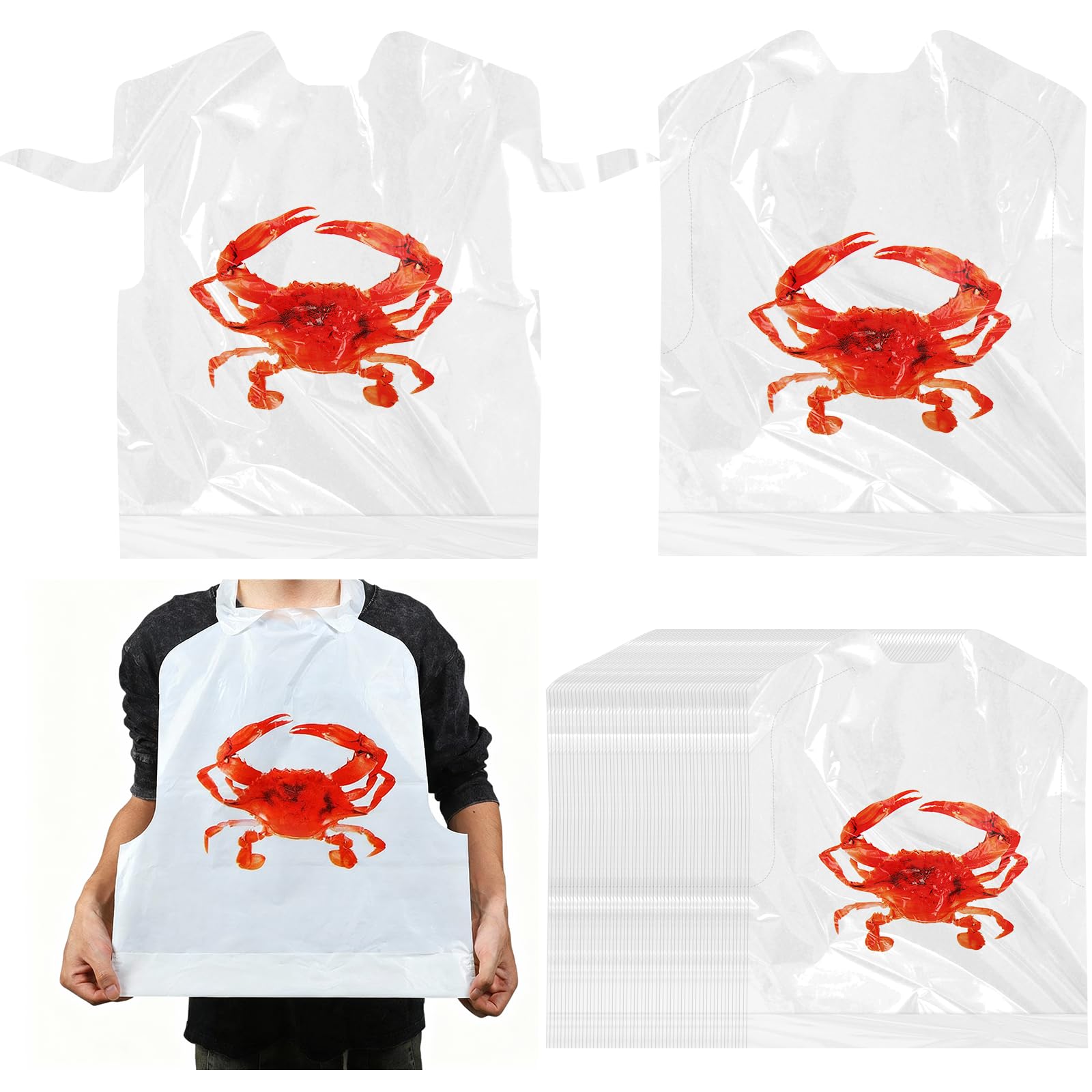 Lot de 100 bavoirs jetables en forme de crabe – 43,2 cm de large pour adultes, bavoirs imperméables pour homard et écrevisses pour fêtes de crustacés, barbecue, restaurant