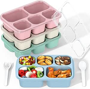 Adult Bento Box Lunch Box - 4 Pack, 5-Compartment Food Storage Containers for Kids and Adults