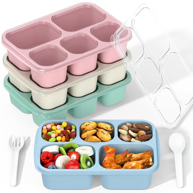 Bento Box Adult Lunch Box - 4 Pack 5 - Compartment Meal Prep Container for Kids Reusable Food