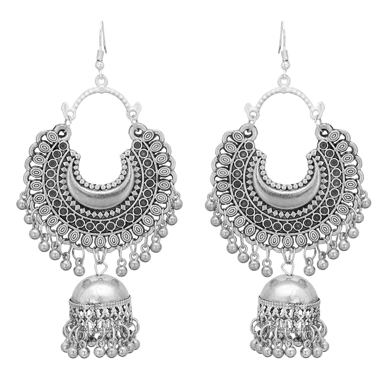 Blue Nile Oxidized Silver Chandbali Earrings with Single Jhumka for Girls & Women (B08KLQSRFF) Amazon Price History, Amazon Price Tracker