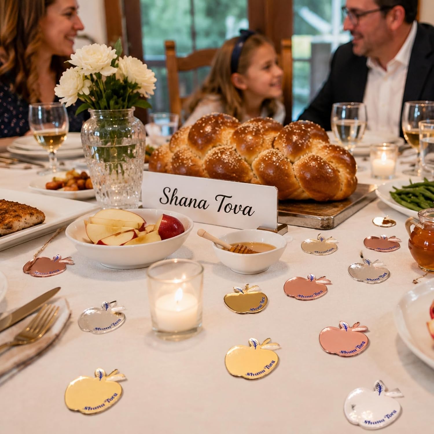 Rite Lite Shana Tova Table Scatters Rosh Hashanah Decorations Confetti Style Centerpiece Fillers Jewish New Year Gifts Party Favors Presents for Her Hostess Accessories Set of 12 Foiled Apples