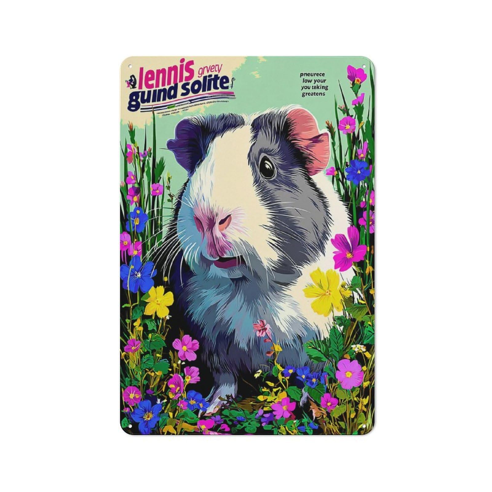 Junmoney Gorgeous Guinea Pig In Flowers Retro Metal Plaque 30X20cm For Café Or Home Bar, With Clear Retro Wall Decor Character