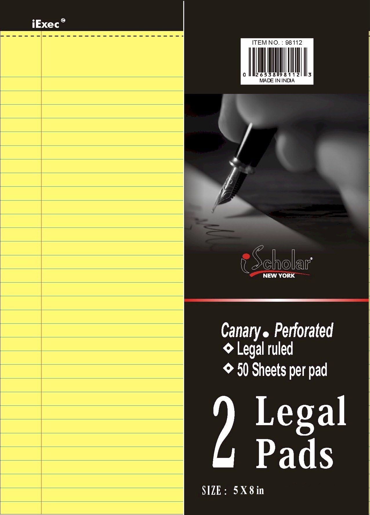 iScholar Canary Legal Pads, 2-Pack, 5 x 8 Inches, 50 Sheets per Pad (95802)
