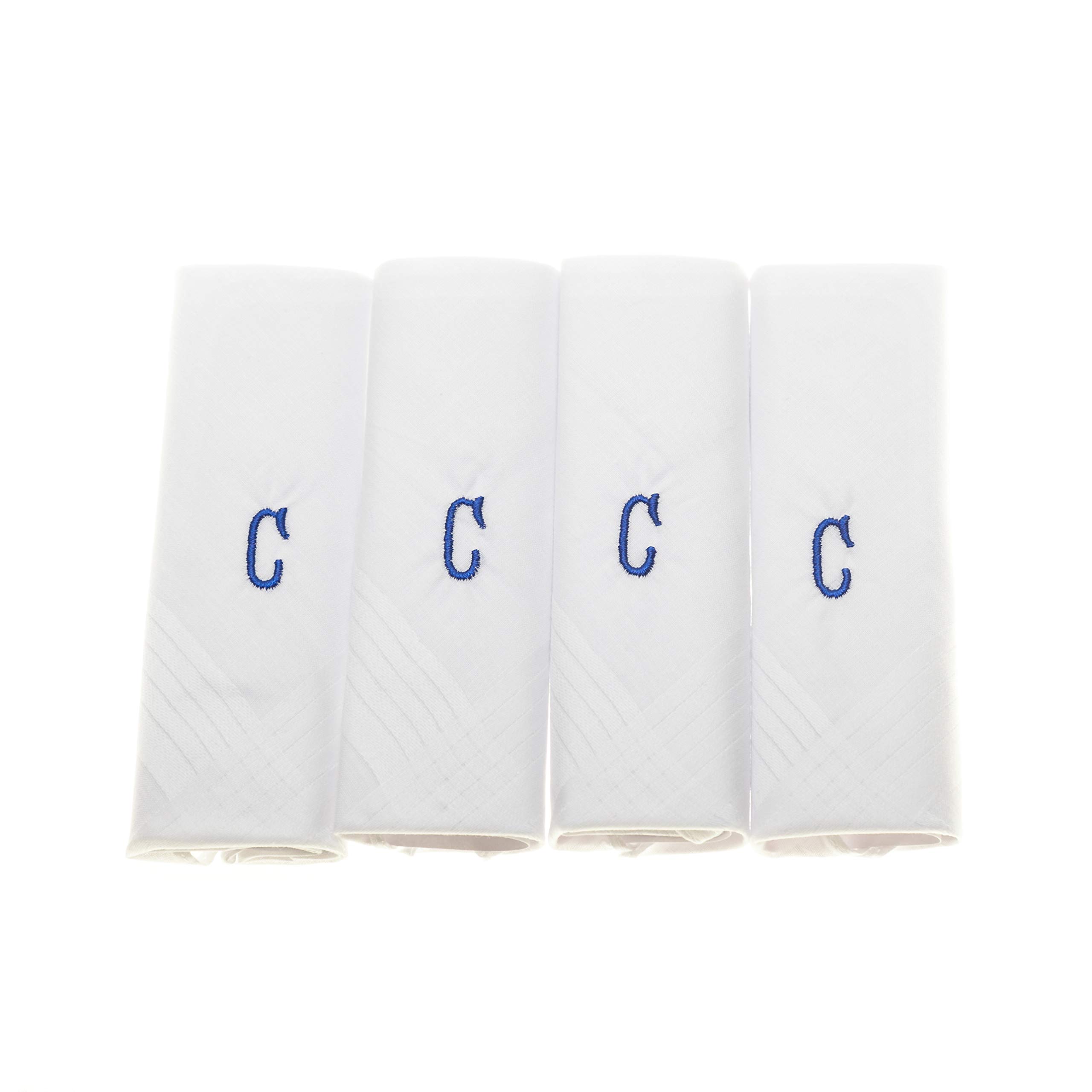 Surf the Shop Mens Initial Handkerchiefs 100% Cotton Cellophane 4 Pack Hankies Letter Silver (4 Pack, Letter C)