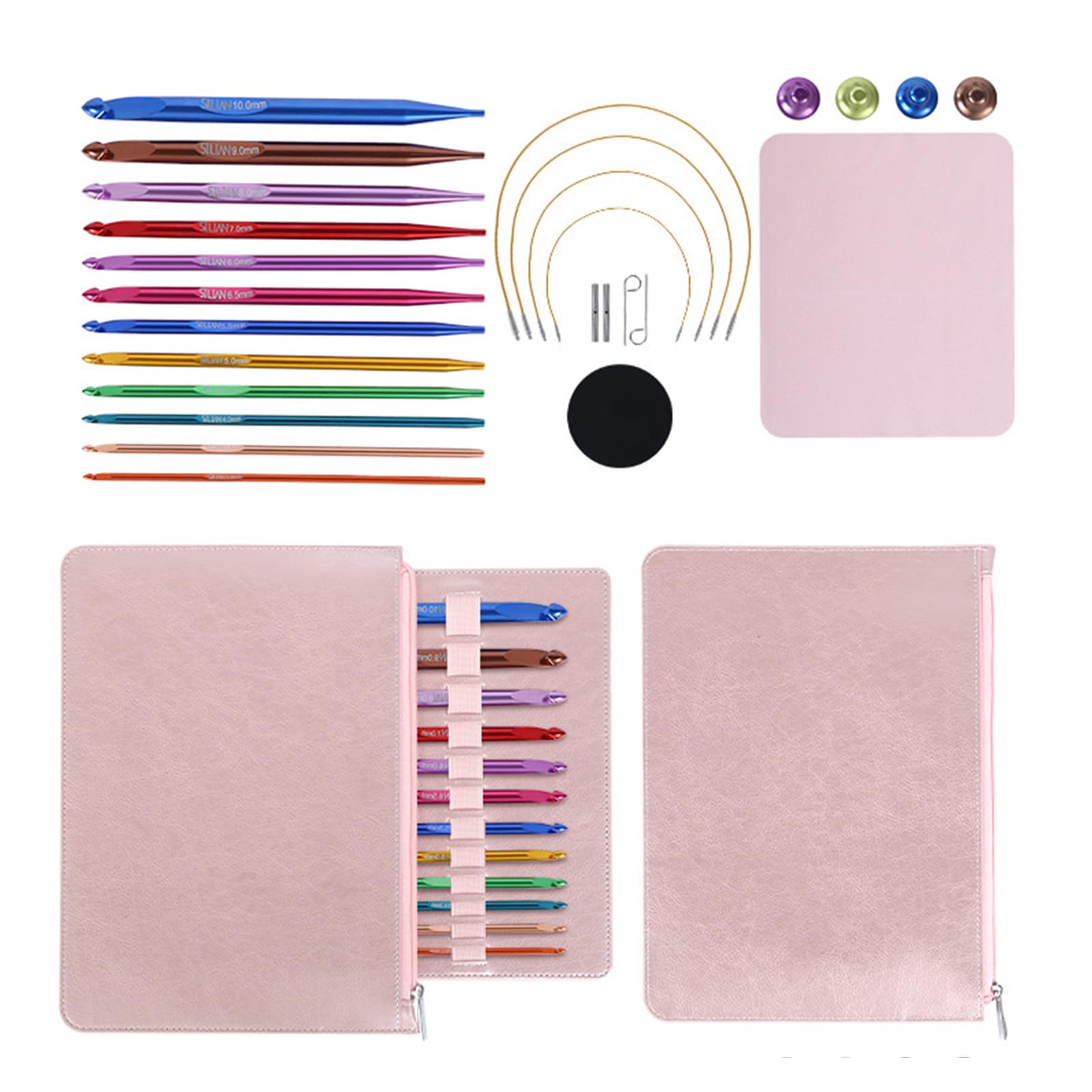 Obotsnoi Multicolor 12Pcs Tunisian Crochet Hook With Cable 3.0Mm-10Mm Interchangeable Tunisian Knitting Needle For Beginner Knitting Crochet Professional Hook Set For And Weaving