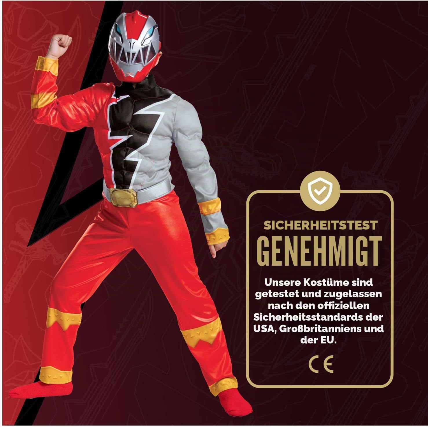 Disguise Offizielles Power Rangers Kostüm Kinder Rot Power Rangers Dino Fury Kostüm Faschingskostüme Kinder S