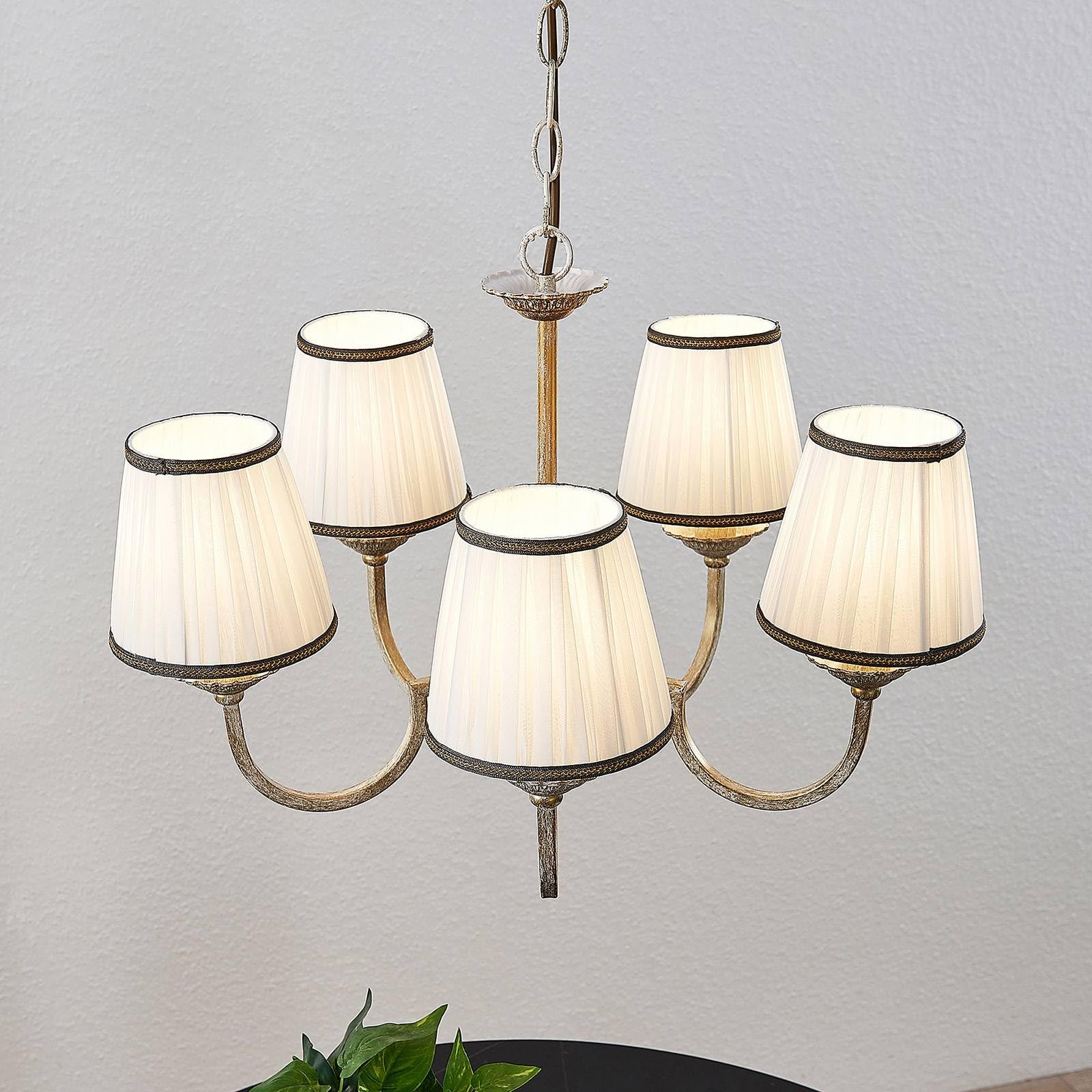 Lindby Kronleuchter Lumiel (Landhaus, Vintage Rustikal) in Bronze aus Textil (5 flammig E14) - Pendelleuchte Hängelampe Lüster Lampe Deckenleuchte Deckenlampe Wohnzimmerleuchte