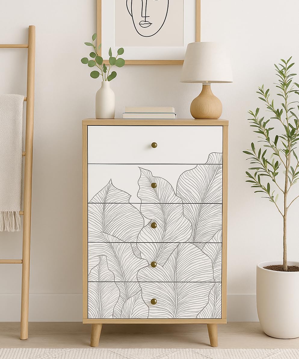 Kraft Bazaar Solid Wood Ranthambore Chest of Drawer | Dresser with 5 Drawers | Wooden Chest of Darwers | Chest of Drawers with Storage | Finish- Natural and White-image-7