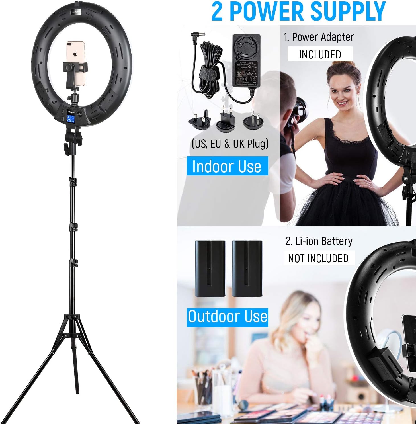 Onе-Dау Sаlе: Uр tо 70% оƒƒ Ring Light with Stand Phone Holder, 18 Bi-Color Dimmable 2500K-8500K LED Ring Light Makeup Beauty CRI≥95 with LCD Panel 3 Type Plugs DC Adapter for YouTube Video Livestream Selfie Portrait Shooting Hоt Dеаlѕ Ring Light with Stand Phone Holder, 18 Bi-Color Dimmable 2500K-8500K LED Ring Light Makeup Beauty CRI≥95 with LCD Panel 3 Type Plugs DC Adapter for YouTube Video Livestream Selfie Portrait Shooting