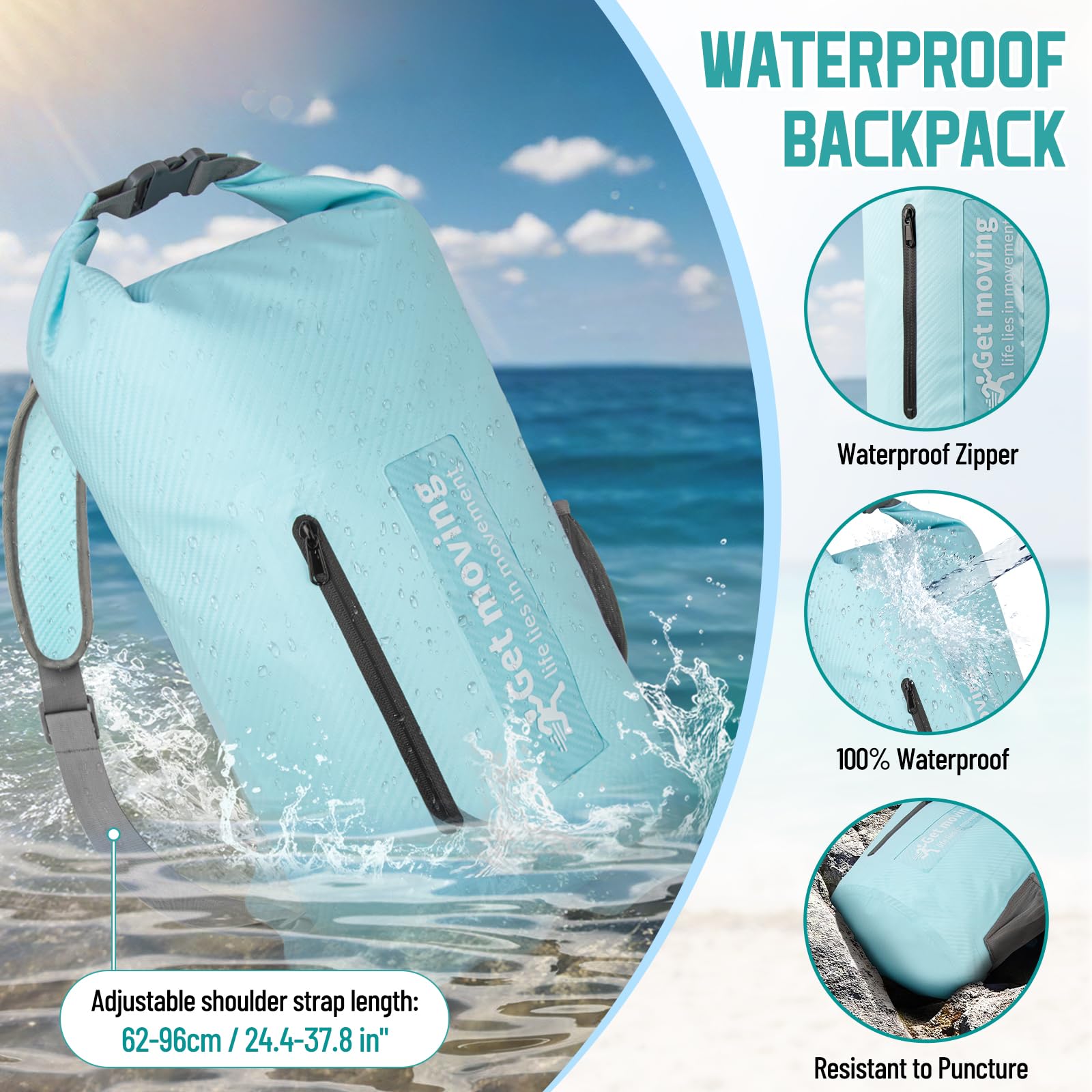 Dry Bag wasserdichte Tasche 20L Leicht RollTop Wasserdichter Rucksack Outdoor Groß Wasserfester Packsack Seesack mit Schultergurt für Kajak Rafting Schwimmen Baden Angeln
