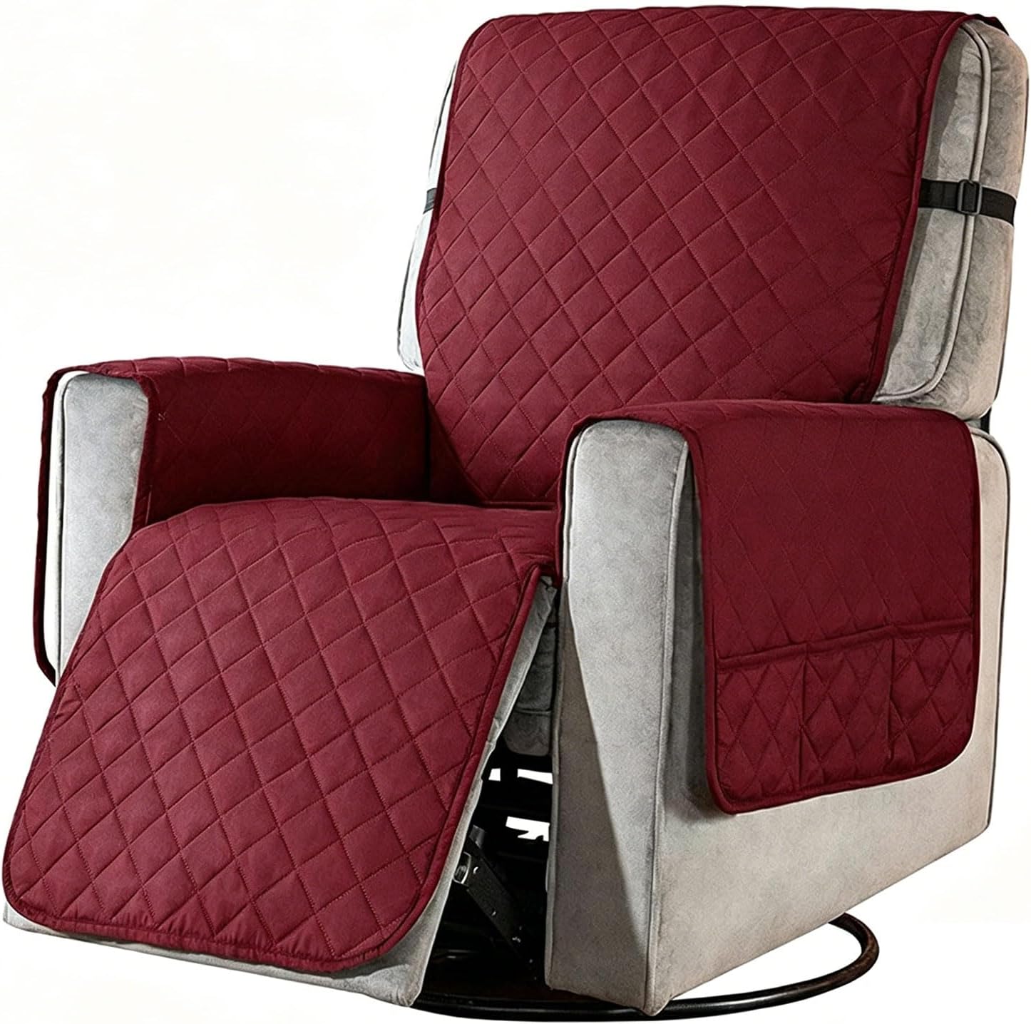 Waterproof Recliner Covers, Nonslip Recliner Chair Covers for Reclining Chair with Pockets, Furniture Protector Washable Couch Slipcovers,Burgundy,4 Seater