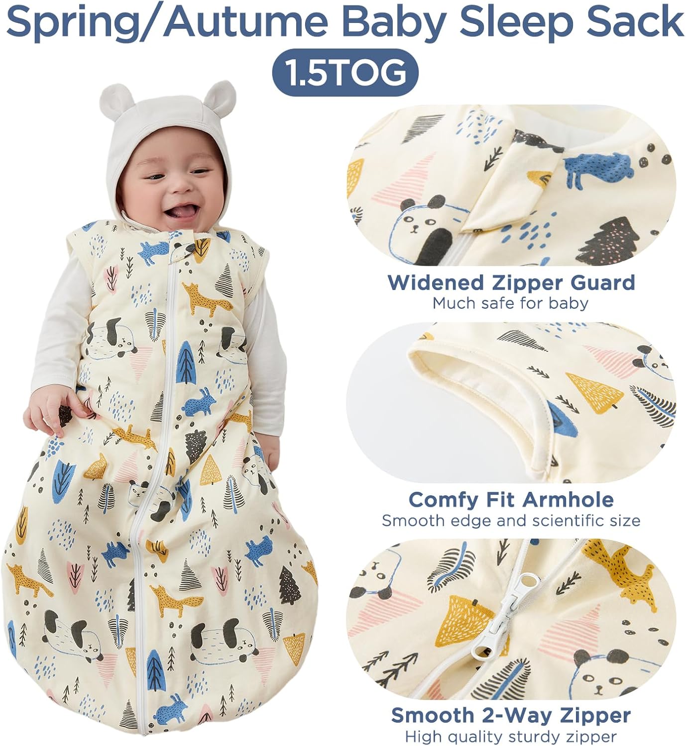 Duomiaomiao Baby Sleep Sack 100% Organic Cotton Lightweight Breathable Comfy Toddler Sleeping Sack