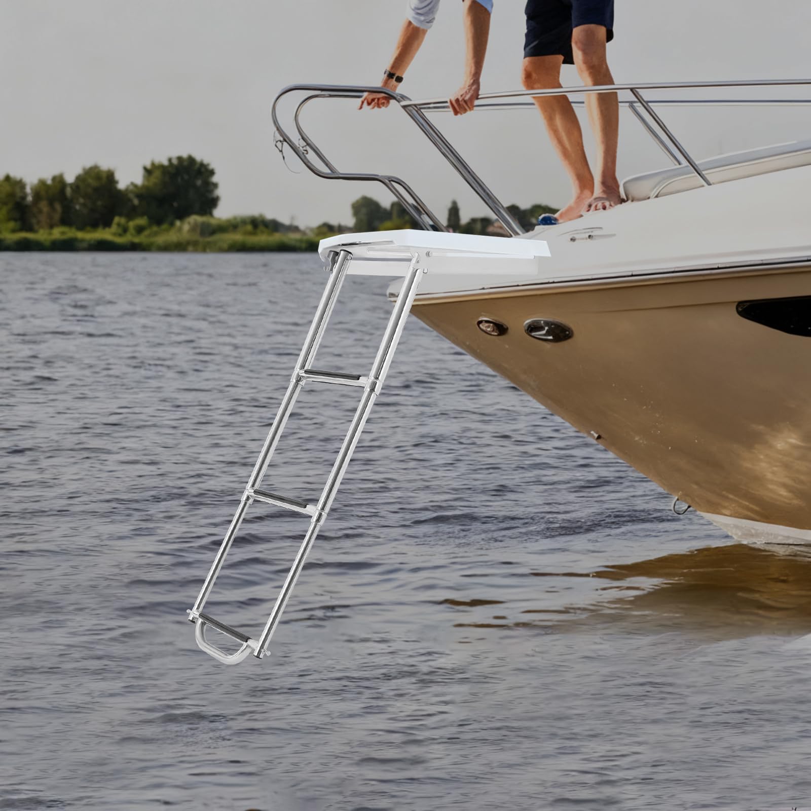 Scala pieghevole per barche in acciaio inox, con pedali robusti, fino a 300 kg, per barche velivole, yacht, barche ricreative, in acciaio inox