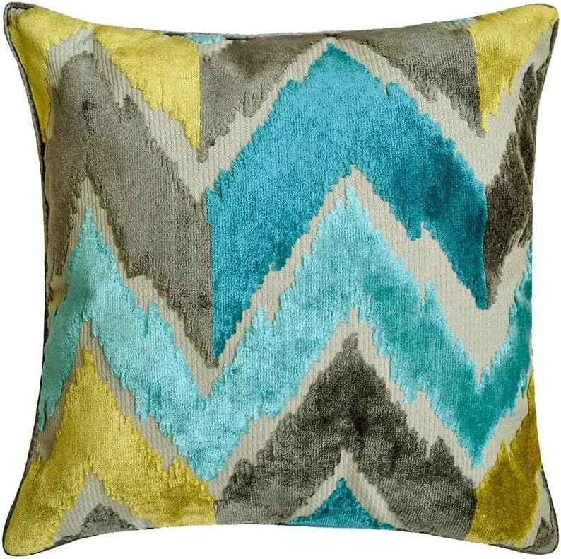 The HomeCentric Decorative Blue Pack of 2, 35x35 cm (14"x14") Toss Cushion Covers, Velvet Chevron Toss Cushion Covers, Abstract Pattern Modern Style - Cordelia โ image 1