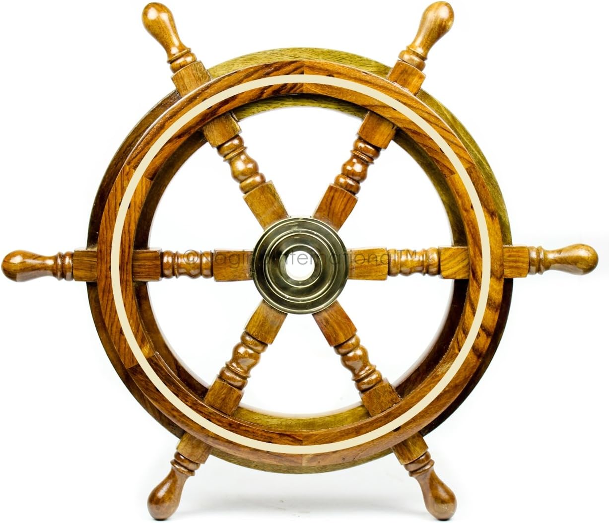 Nagina International 12" Nautical Wood Crafted Premium Pirate'S Boat Steering Wall Decor Ship Wheel With Brass Ring Inlaid & Center Hub | Exclusive Maritime Luxury Gift Decor Collectibles
