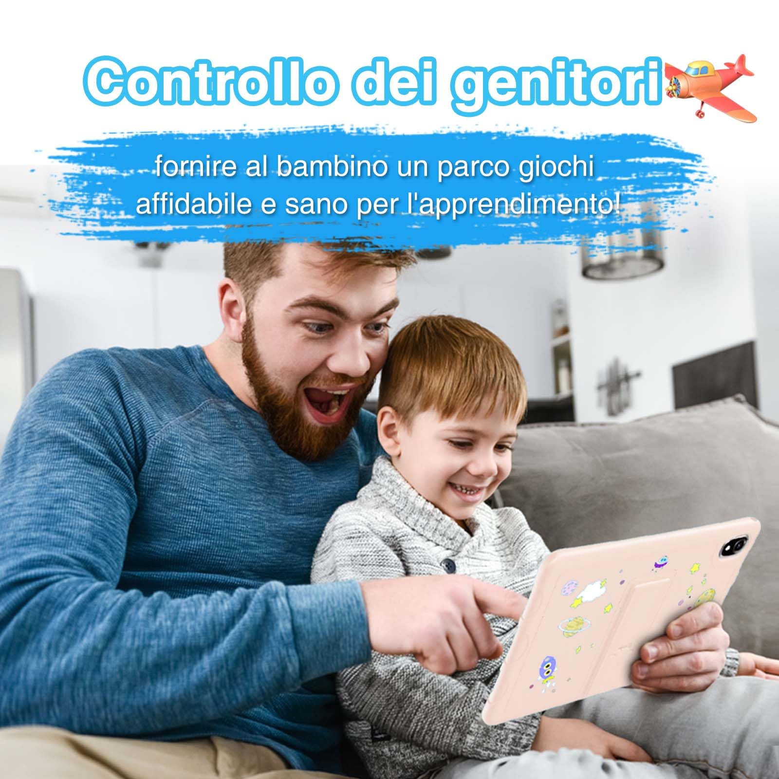 U10 KID Tablet Bambini 10 Pollici, Controllo Parentale, 9GB+128GB/TF 1TB, Android 13, Custodia Antiurto EVA, Kids Space, WIFI6, 8MP+5MP, 5060mAh, Widevine L1, Rosa