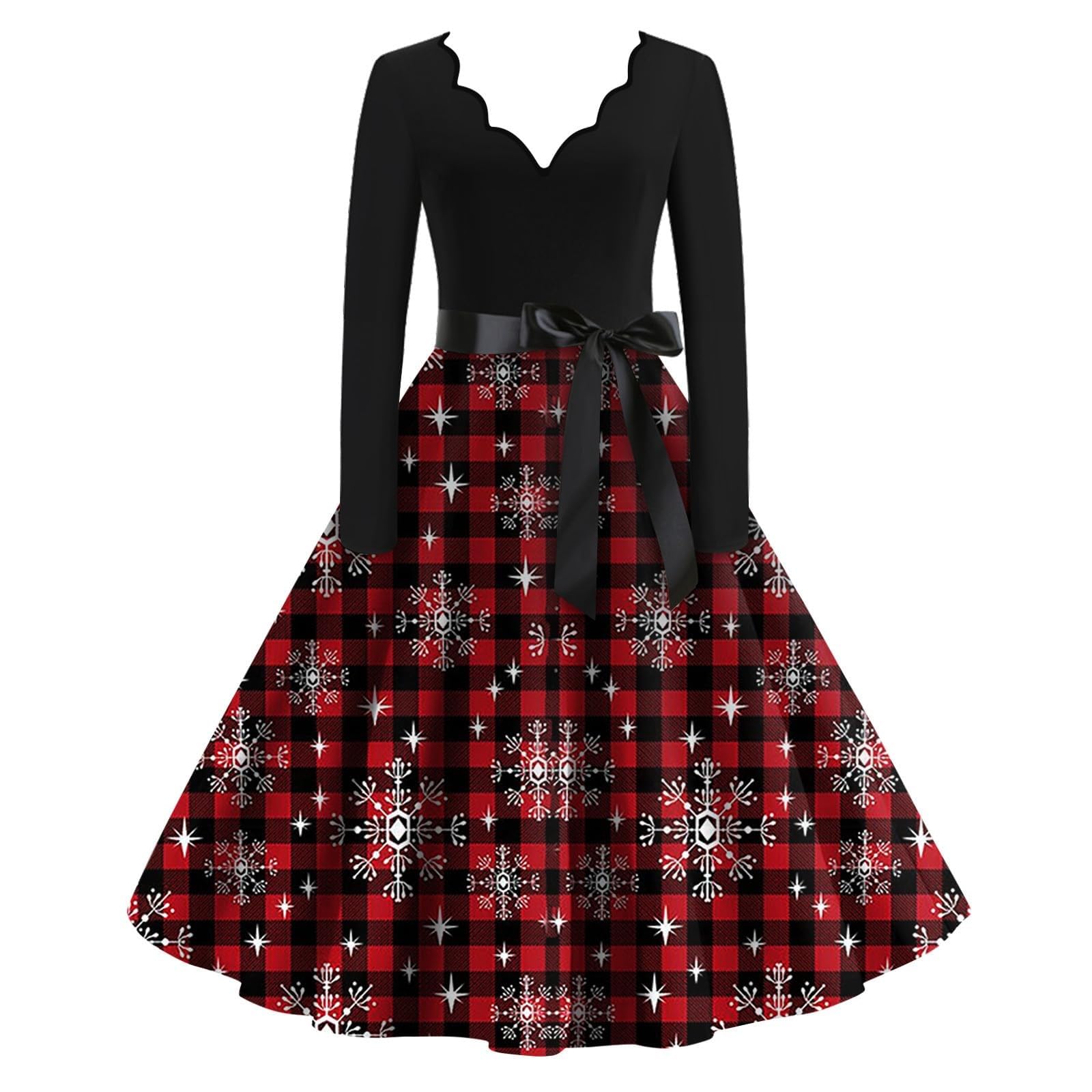 Vestito natalizio da donna, a maniche lunghe, sexy, per il nuovo anno, maxi abiti a linea vintage, con stampa natalizia, abito festivo da donna, abito estivo sexy