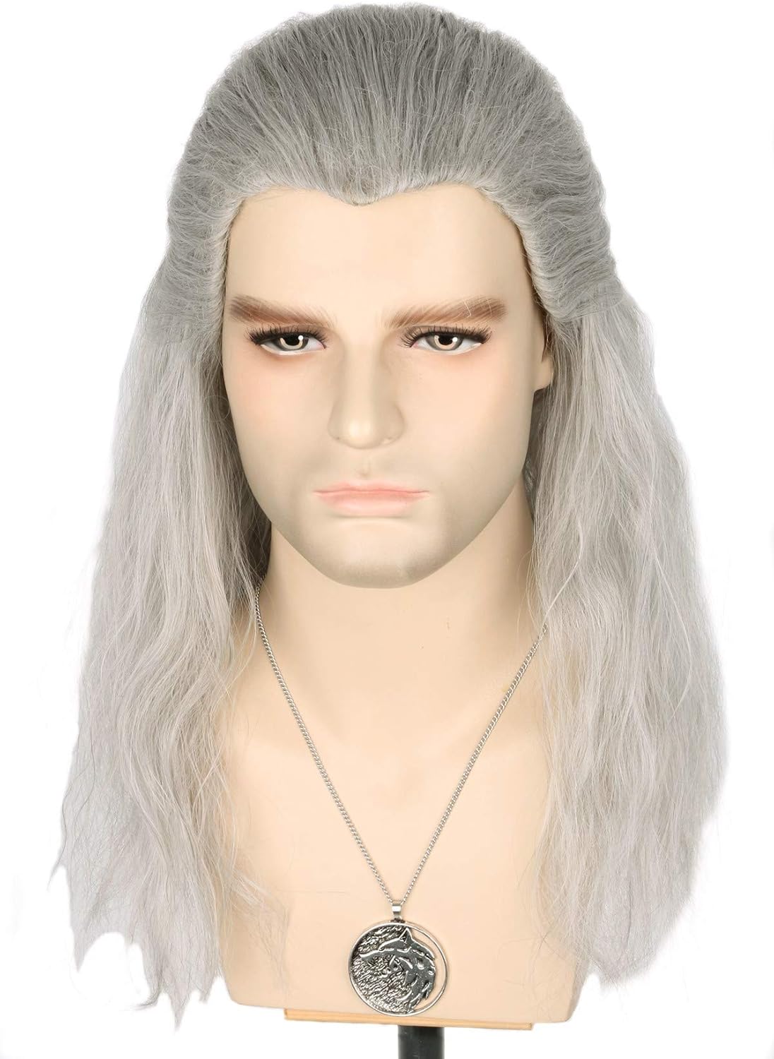 Topcosplay Long Curly Grey Wig for Men Cosplay Wig for Halloween Fancy