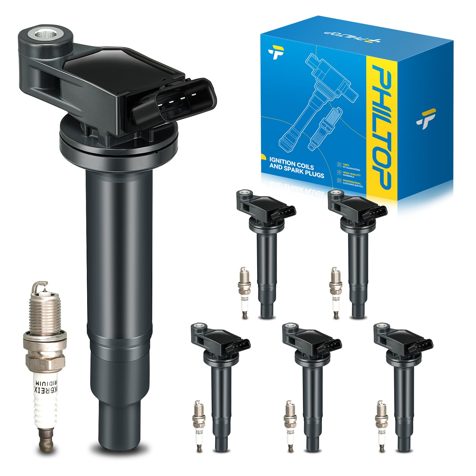 PHILTOP Ignition Coil Pack and Spark Plugs Fits Toyota 2001-2006 Sienna