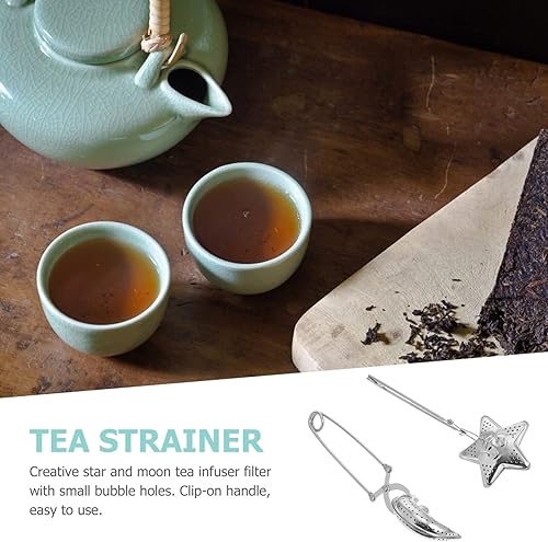 Miniatura 3 de Juego de 2 infusores de té de mango largo, coladores de té en forma de luna y estrella de acero inoxidable para té de hojas sueltas, ideal para uso