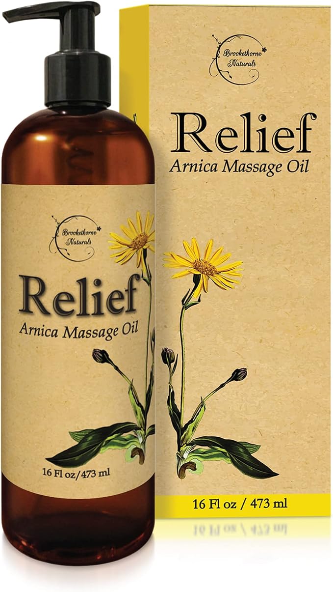 Relief Arnica Massage Oil for Massage Therapy, Home Use & Therapeutic Massaging | Great for Lymphatic Drainage, Sore Muscles & Joints | All Natural with Arnica Montana & Lemongrass Essential Oil