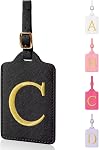 Personalized Initial Luggage Tags for Suitcases,Leather Letter Cute Luggage Tags with Privacy Name Card,Embroidered Monogrammed Travel Bag Backpack Tag Gifts for Women Kids Girls Teens(Black-A)