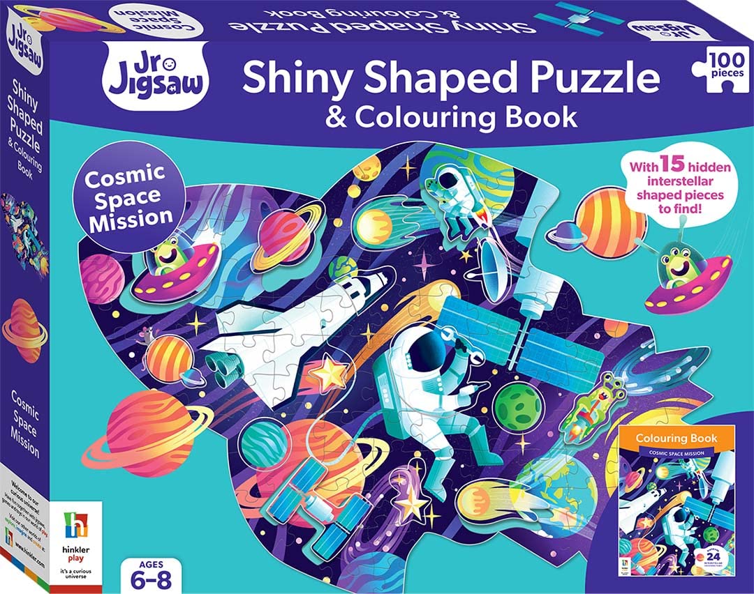 Hinkler Cosmic Space Mission Shiny Shaped Puzzle with Junior Jigsaw Book