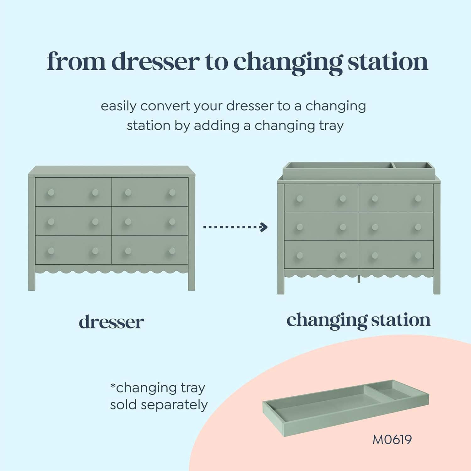 Dimensions of DaVinci Sammy Scallop Dresser
