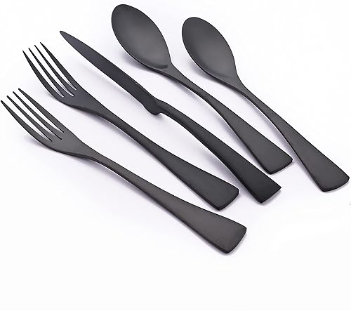 Juego de cubiertos pesados  Juego de cubiertos de acero inoxidable 1810 para 4  20 piezas  Juego de cubiertos familiares  Juego de vajilla negro
