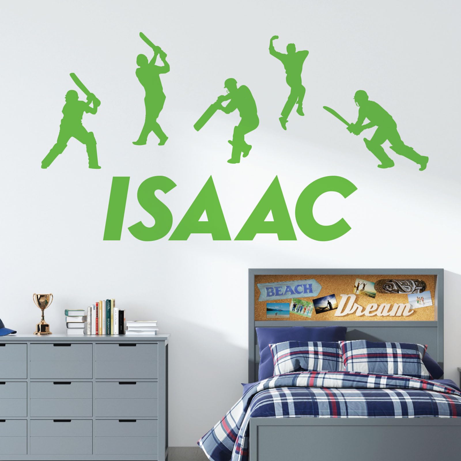 Personalised Name Wall Art Sticker - Sport Game, Cricket Players Silhouettes [Large] [Lime]
