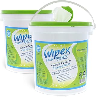 Wipex Table Bussers Natural Table & Counter Cleaning Wipes, Cloth made with Vinegar, Propolis, Clove & Cinnamon Oil, 400 ct, per bucket (2 pk)