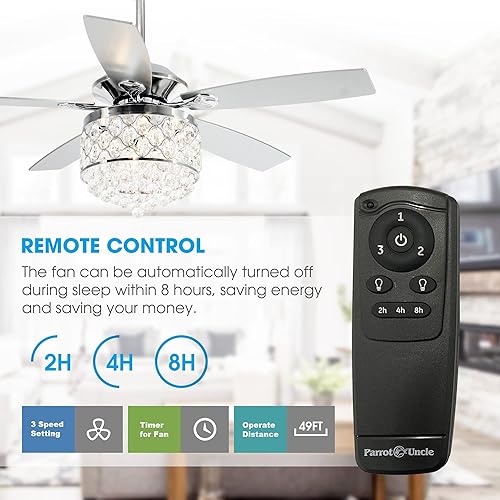 Miniatura 4 de Parrot Uncle Ventiladores de techo con luces y mando a distancia, ventilador de techo moderno de 52 pulgadas con luz para dormitorio, ventiladores