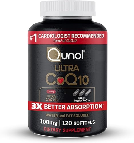 Qunol Ultra Coq10 de 100 mg, 3 veces mejor absorción, suplemento natural soluble en agua y grasa patentado, forma de coenzima Q10, antioxidante para