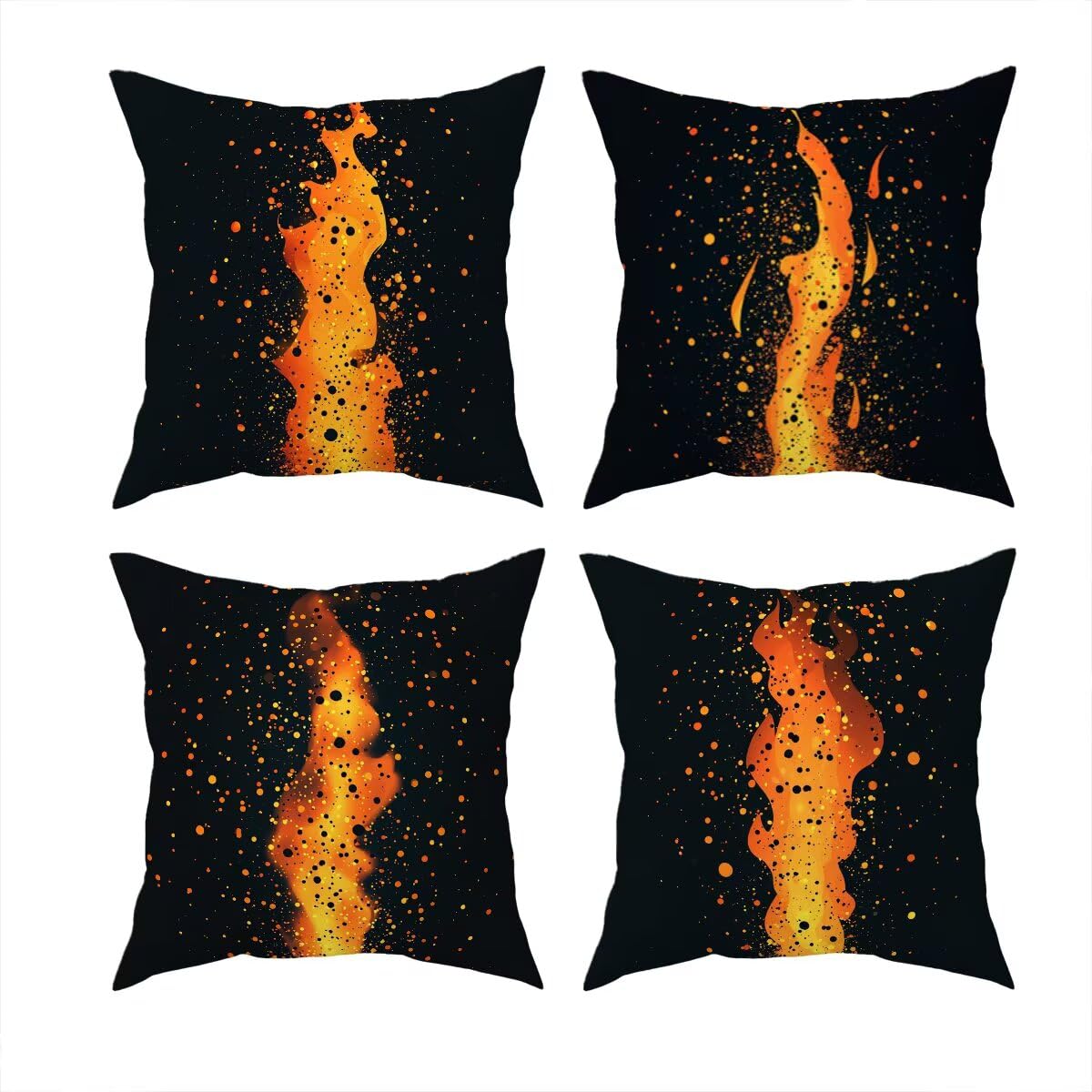Coussin exterieur impermeable noir pour terrasse moderne, lot de 4 housses déco motif D-25