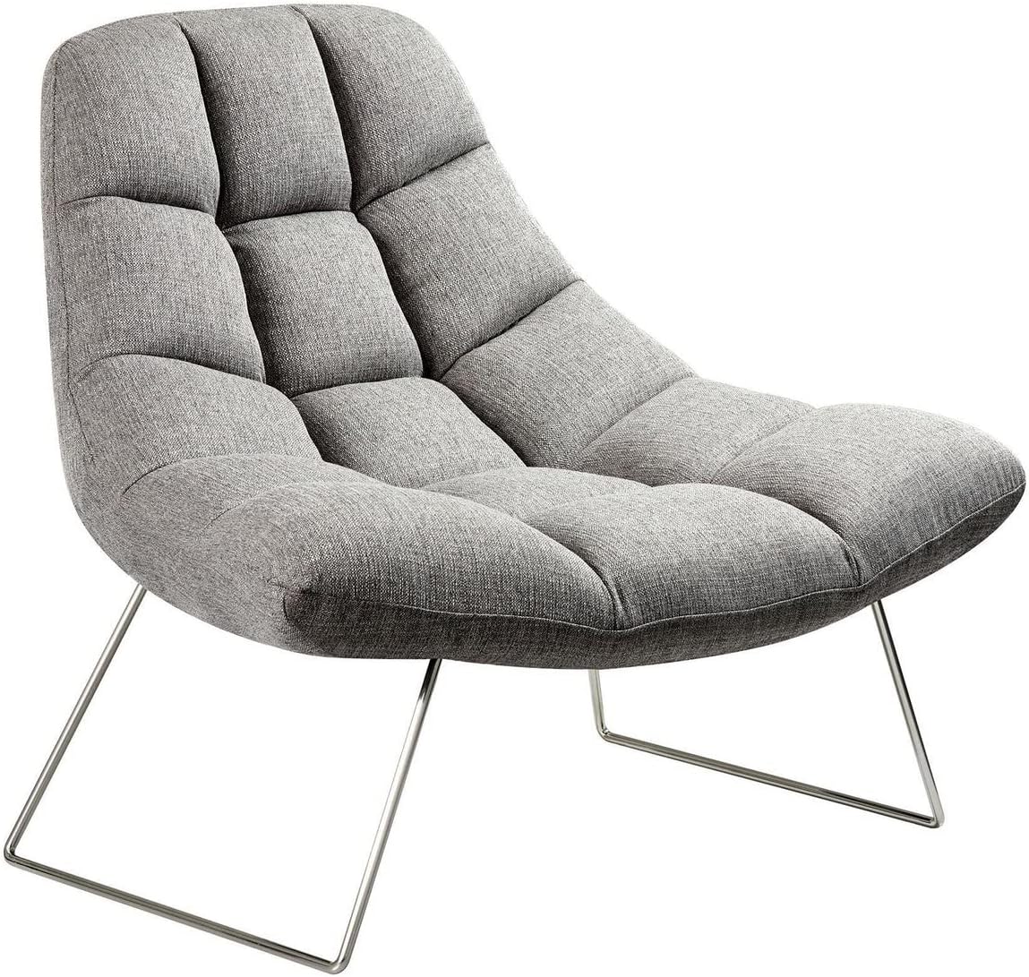 Adesso Bartlett, Accent Chair, Light Grey Soft Textured Fabric, Brushed steel leg frame