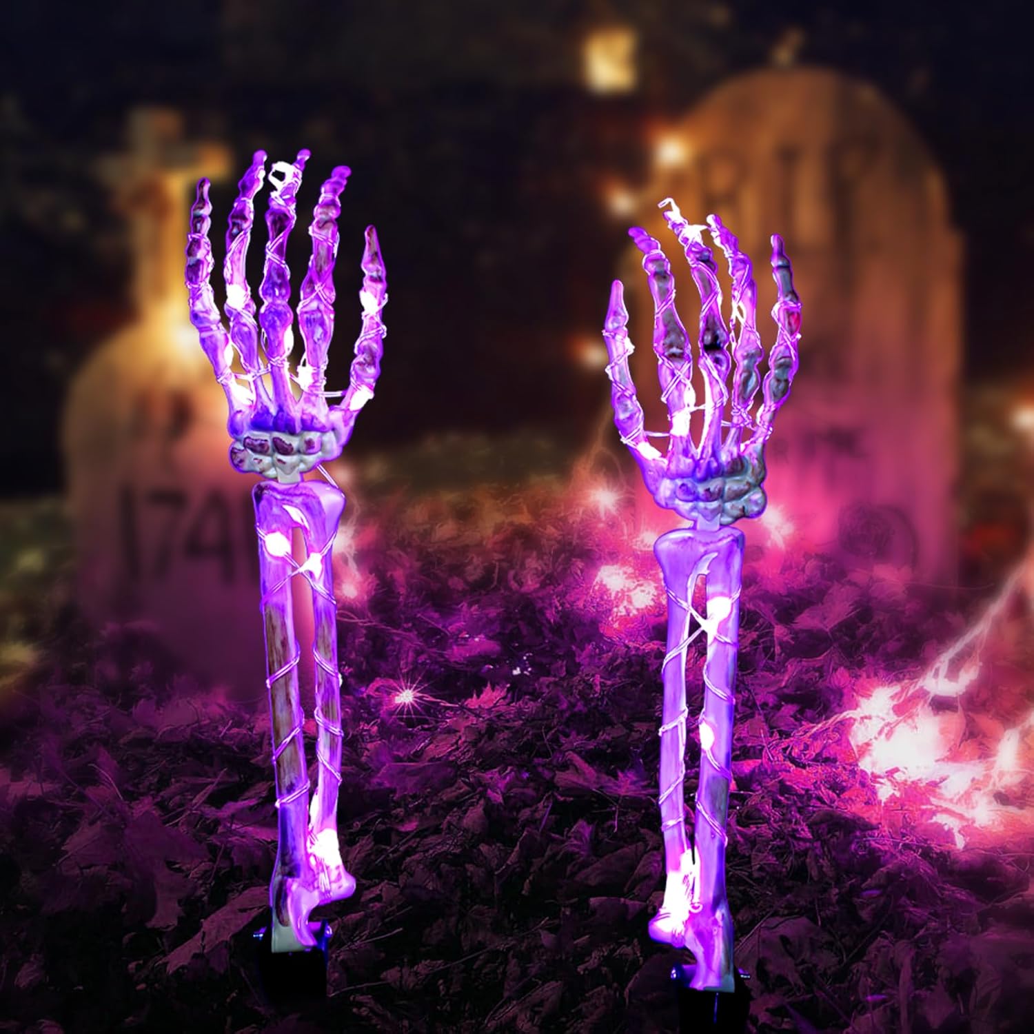 Fohil Halloween Decorations, 2 Pack Halloween Lighted Skeleton Hands
