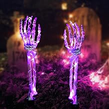 Fohil Halloween Decorations, 2 Pack Halloween Lighted Skeleton Hands Arm Stake 48 LED Purple Lights Battery Operated Outdoor Waterproof Halloween Garden Lights for Garden Lawn Halloween Party Decor