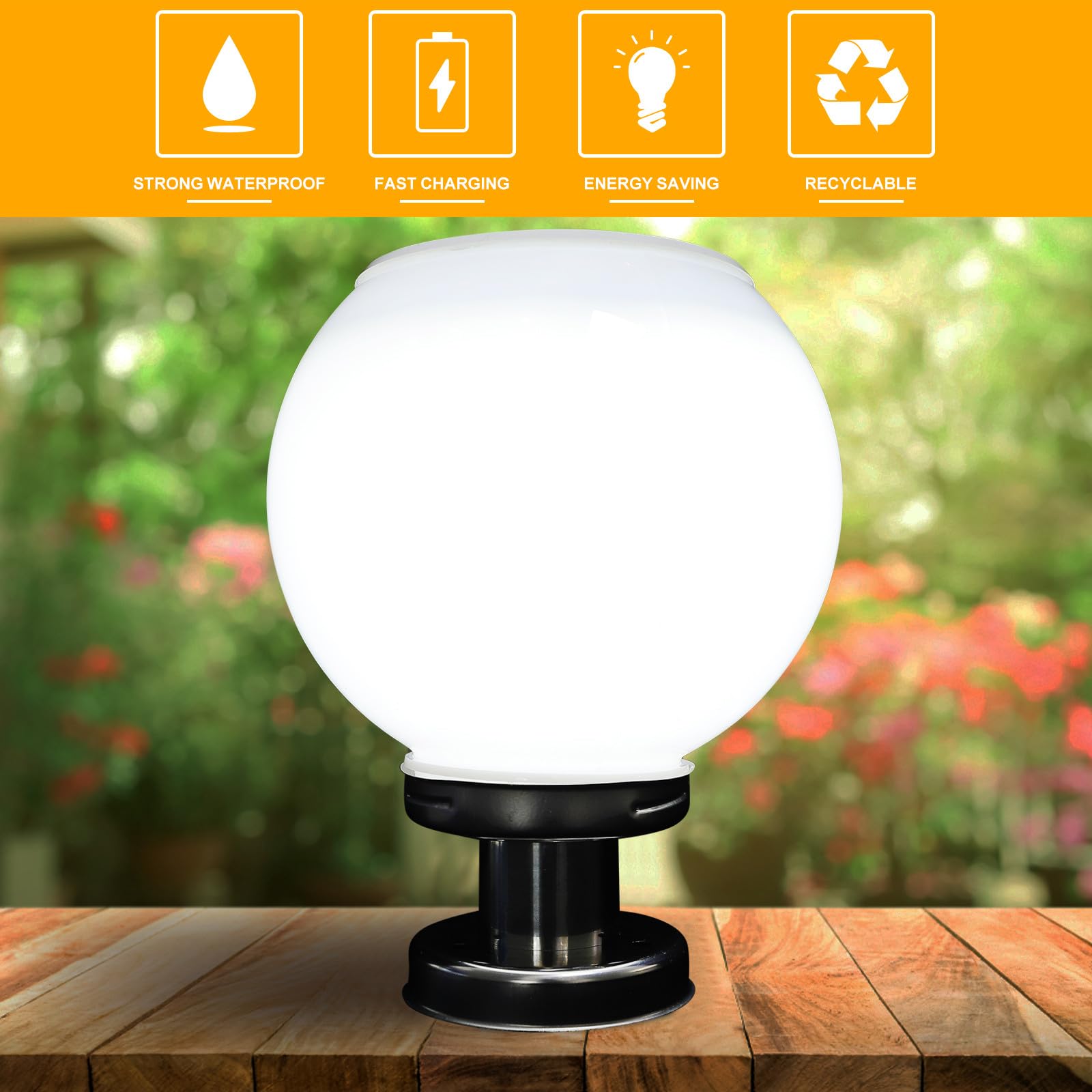 Toddmomy Bola Solar Exterior Jardin Iluminación y Carga Solar para Postes de Acero Inoxidable en Terrazas y Jardines Color Aleatorio