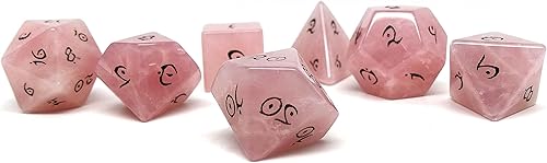 Stone Dice Collection - Colección de 7 piezas de dados de piedra semipreciosa con fuente Elvenkind (cuarzo rosa)