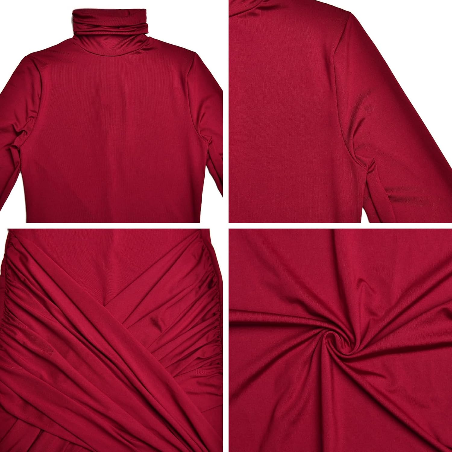 JUMISEE Women's Sexy High Neck Long Sleeve Maxi Dress Elegant Tie Waist Bodycon Long Dress Cocktail Party Dress - Image 7