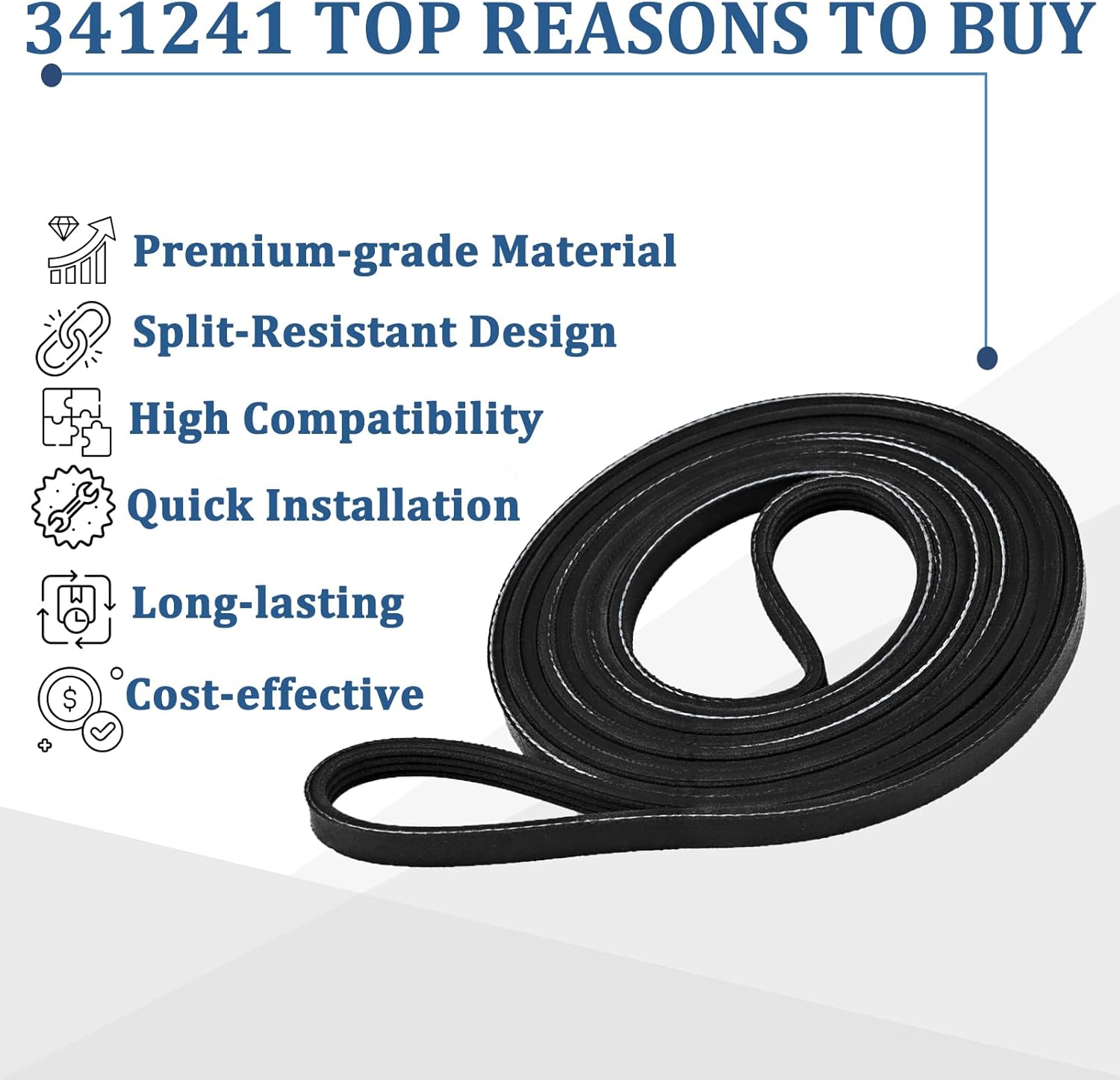 341241 Dryer Drum Belt - Fits Whirlpool Kenmore Amana Dryer Replacements Part AP2946843 W10127457 FSP341241 8066065 14210003 31001026 31531589 3394651 529597