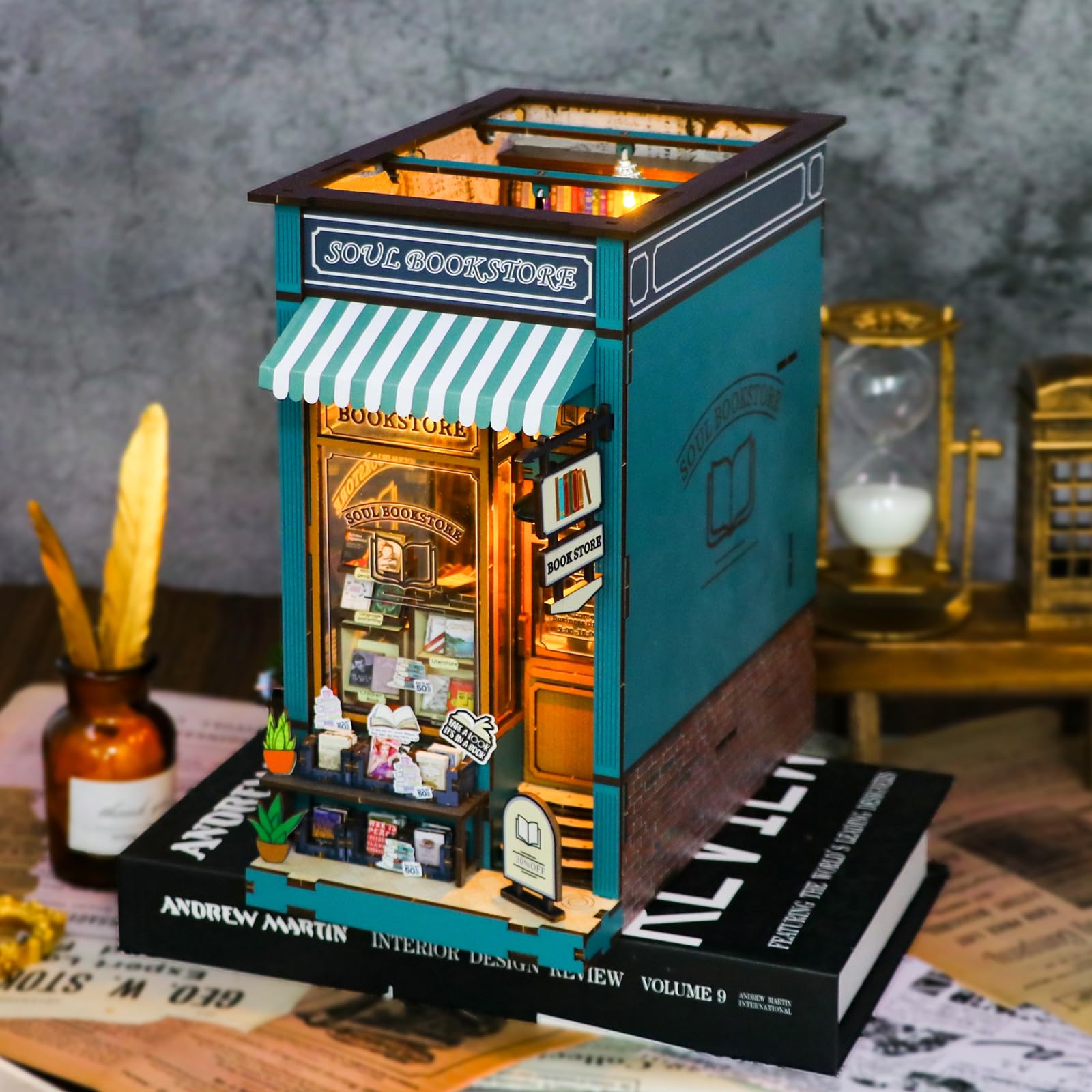 Kit Book Nook Fai Da Te Casa Miniatura Foresta - Con Luci LED, Puzzle 3D In Legno, Decorazione Per Libreria